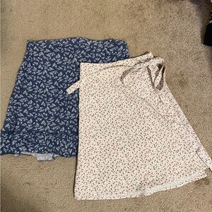 Floral Wrap Skirt Set - Blue and Cream